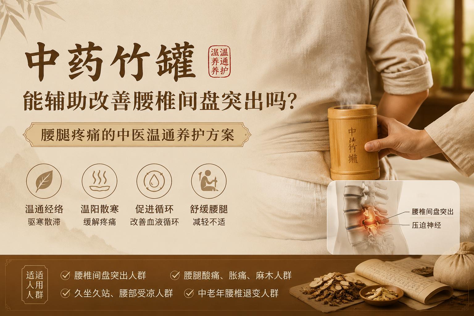 中药竹罐能辅助改善腰椎间盘突出吗？腰腿疼痛的中医温通养护方案